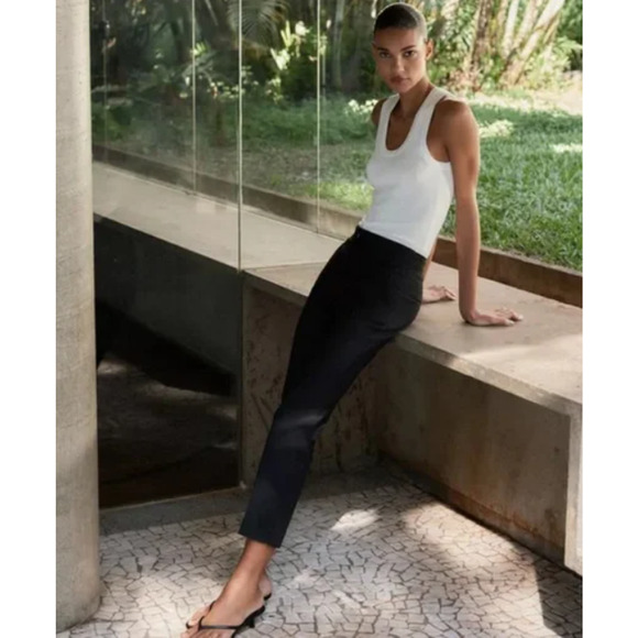 Zara Black Jogger Waist Trousers M Work Office Medium 27" Inseam Slim - Picture 1 of 14